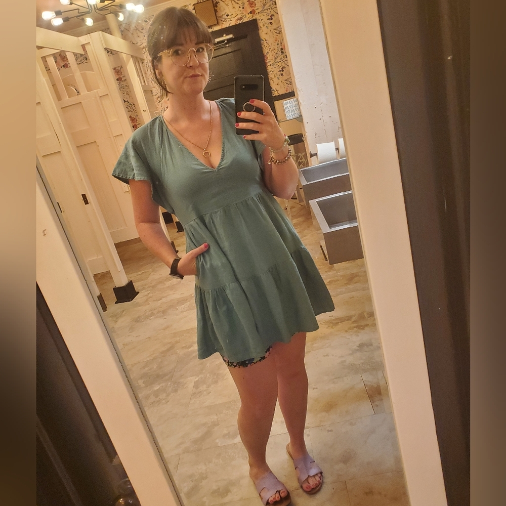 Universal Thread Soft Teal Linen Blend Babydoll Dress